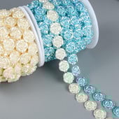 1 jards, 17 mm platums, ABS rožu ziedu plakans muguras imitācijas pērļu pērlīšu ķēdes šūšanas apdare, kūka dekorēšana, grims un kāzu sakārtojumi