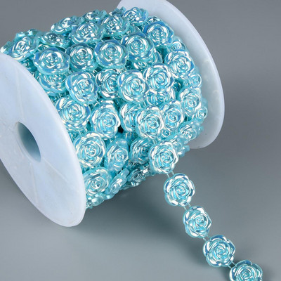 1 jards, 17 mm platums, ABS rožu ziedu plakans muguras imitācijas pērļu pērlīšu ķēdes šūšanas apdare, kūka dekorēšana, grims un kāzu sakārtojumi