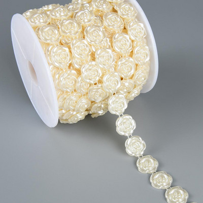 1 jards, 17 mm platums, ABS rožu ziedu plakans muguras imitācijas pērļu pērlīšu ķēdes šūšanas apdare, kūka dekorēšana, grims un kāzu sakārtojumi