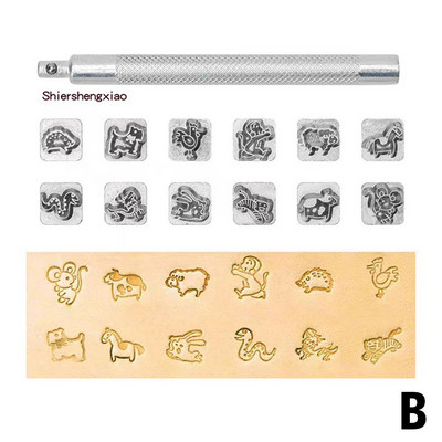Ādas štancēšanas drukāšanas rīku komplekts Cinka sakausējuma zīmogu amatniecība Jauna izgatavošana Ādas zīmogs DIY Punch Working Carving Art Seglu pārāk N8J9