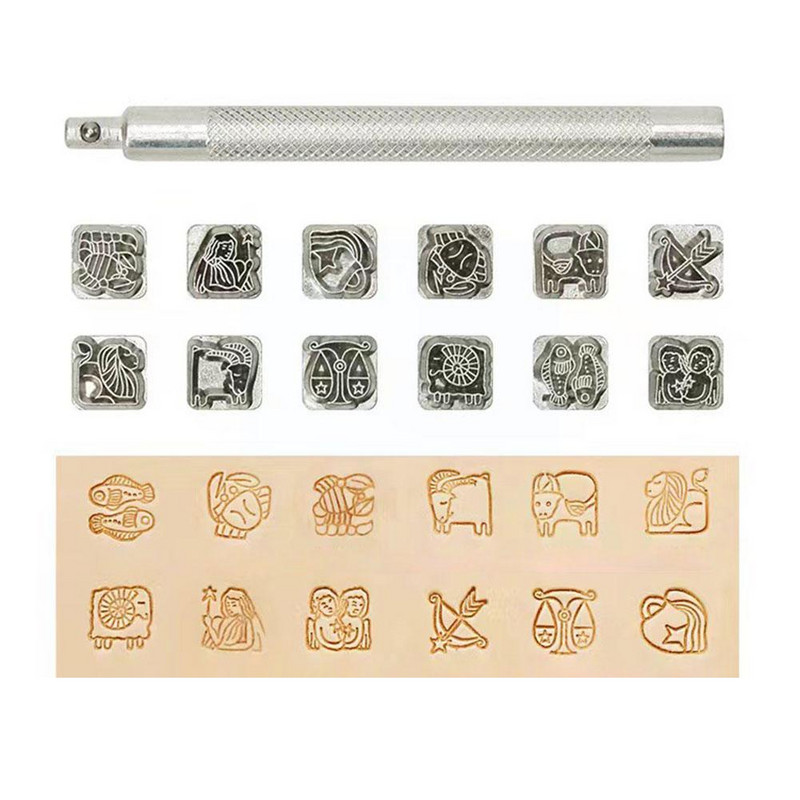 Ādas štancēšanas drukāšanas rīku komplekts Cinka sakausējuma zīmogu amatniecība Jauna izgatavošana Ādas zīmogs DIY Punch Working Carving Art Seglu pārāk N8J9