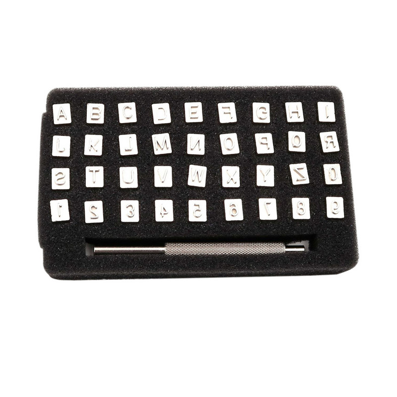 DIY amatniecības štancēšanas masīva metāla drukas rīks 36 gab. alfabēta skaitļi, ādas griešanas zīmogu komplekts, drukāšanas perforators