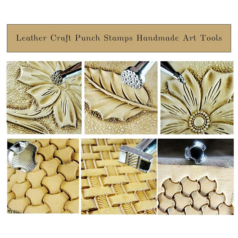 6 db Bőrbélyegző szerszámok Bőr munkanyereg készítés bélyegzőkészlet Különleges formájú bélyegző készlet Bőr kézműves eszközök