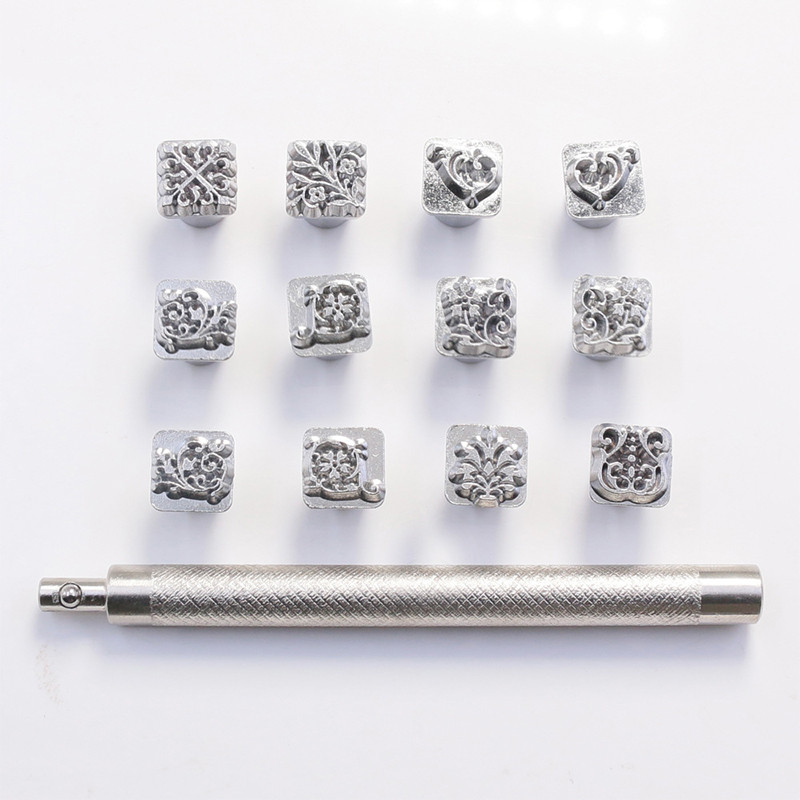 12 gab. Ādas štancēšanas komplekts Metāla perforators, grebums, gravēšana, drukas rīki, zīmogs vasks, roku šūšana, ādas amatniecības štancēšanas zīmogi