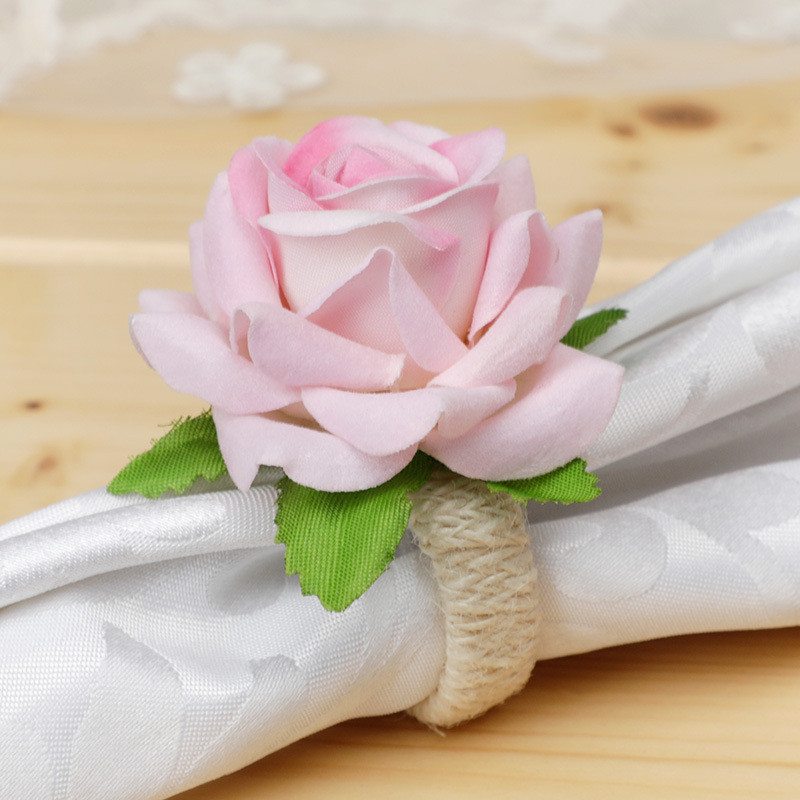 Mākslīgie ziedi salvešu gredzeni Mākslīgās rozes salvešu gredzens Serviette Sprādzes Turētājs Galda noformējums Kāzas Valentīna diena