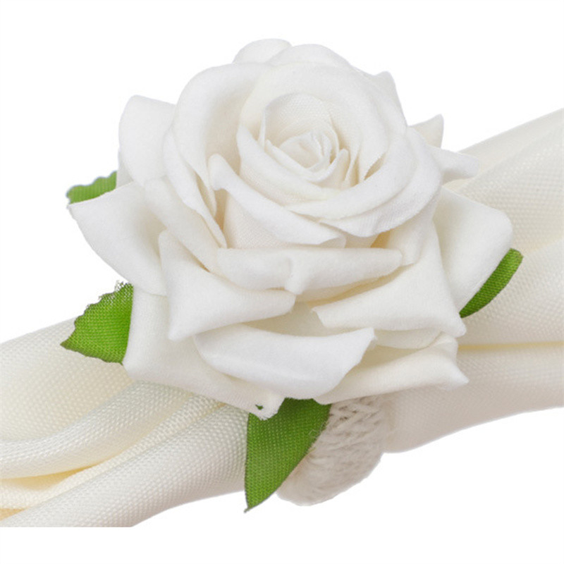 Mākslīgie ziedi salvešu gredzeni Mākslīgās rozes salvešu gredzens Serviette Sprādzes Turētājs Galda noformējums Kāzas Valentīna diena