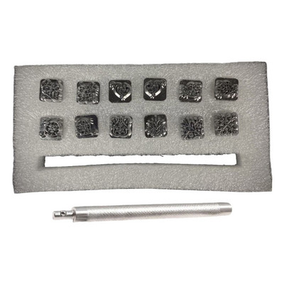 E56C Ādas amatniecības štancēšanas rīki Metāla zīmogu rīku komplekts DIY apdrukas jostas somas