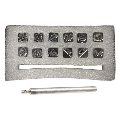 E56C Ādas amatniecības štancēšanas rīki Metāla zīmogu rīku komplekts DIY apdrukas jostas somas