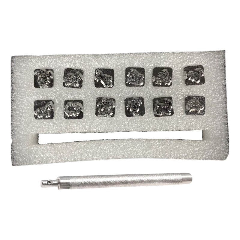 E56C Ādas amatniecības štancēšanas rīki Metāla zīmogu rīku komplekts DIY apdrukas jostas somas