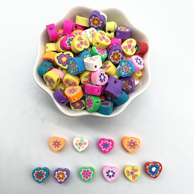 30 τμχ/παρτίδα 10 χιλιοστά Καρδιά/Φρούτα/Λουλούδια Χάντρες Πολυμερικός Πηλός Χαλαρές Χάντρες για Κατασκευή κοσμημάτων Αξεσουάρ χειροποίητων βραχιολιών DIY