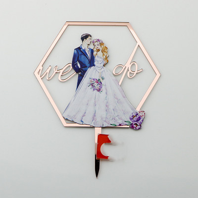 Ins krāsainie kāzu ballīšu kūku virsmateriāli Rose Gold Mrs & Mr Acrylic saderinājušies kāzu Valentīna dienas noformējumam.