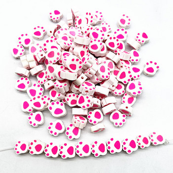 30 τμχ/παρτίδα 10mm Bears Paw Pattern Beads Polymer Clay Spacer Loose Beads for Jewelry Making DIY Handmade Accessories