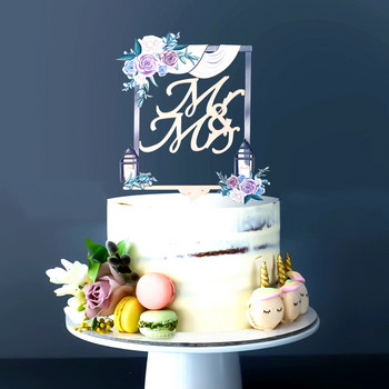 Нов 3D цветен топер за сватбена торта Акрилно розово злато Mrs & Mr wedding Party Cake Toppers за Свети Валентин Декорации за подарък