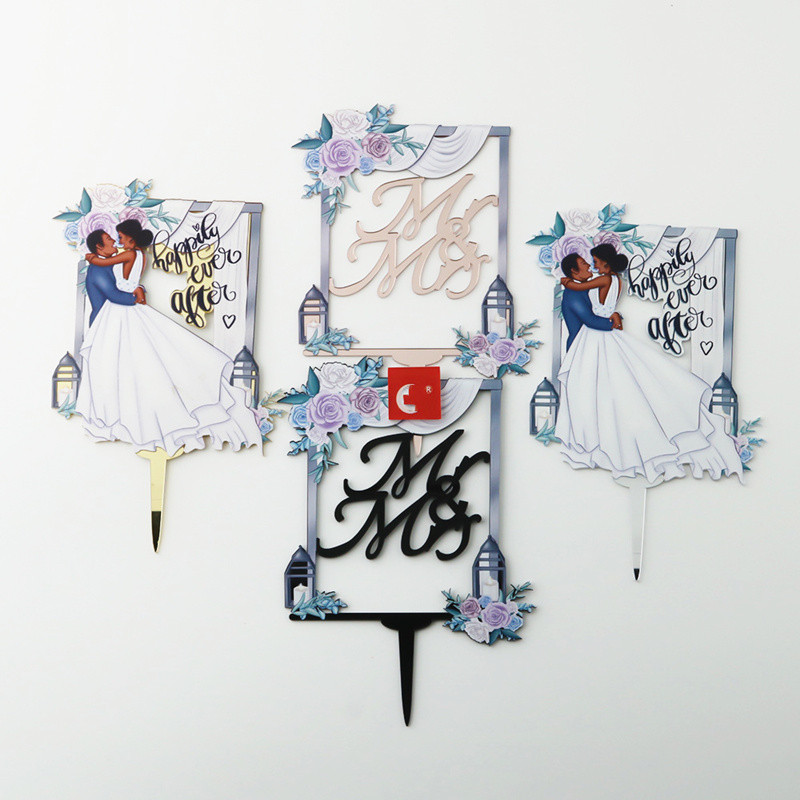 Jauni 3D krāsaini kāzu kūku virsmateriāli akrila rozā zelta kundzes un kunga kāzu ballīšu kūku pildītāji Valentīna dienas dāvanu dekorēšanai