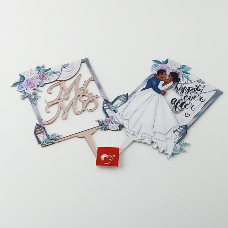 Jauni 3D krāsaini kāzu kūku virsmateriāli akrila rozā zelta kundzes un kunga kāzu ballīšu kūku pildītāji Valentīna dienas dāvanu dekorēšanai