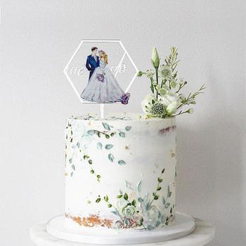 3D булка и младоженец цветен топер за сватбена торта Mrs.Mr Розово злато Свети Валентин Акрилни топери за торта за декорации на сватбена торта