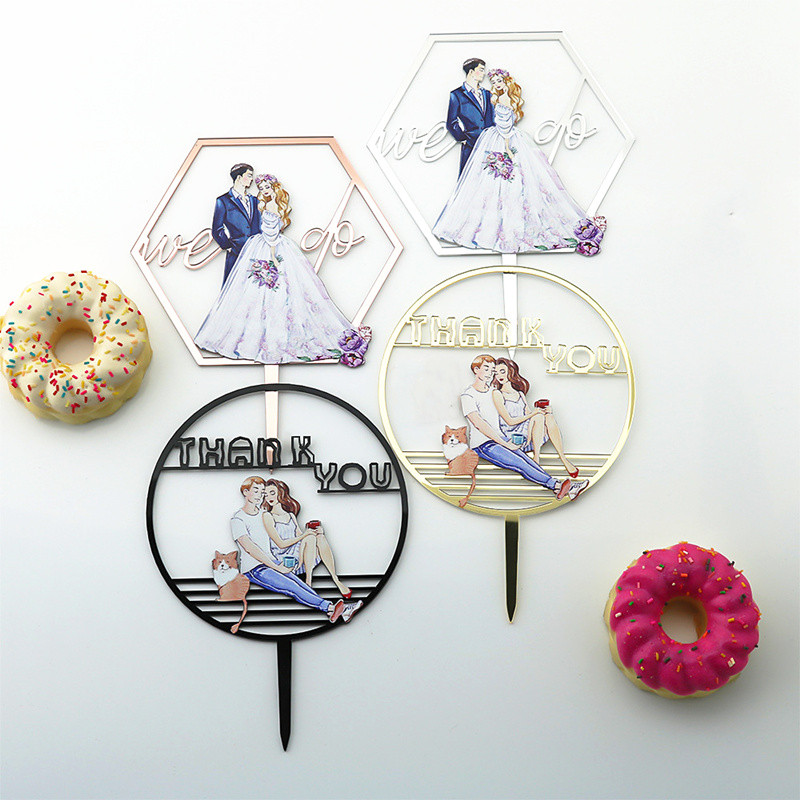 3D krāsains līgavas un līgavaiņa kāzu tortes virsma Mrs.Mr Rose Gold Valentīndienas akrila kūku virskārtas kāzu kūku dekorēšanai