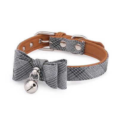 Moda nailon + PU personalizat guler pentru câini cravată dungi diagonale fundă reglabilă vară guler pentru câini cu clopot pentru animale de companie