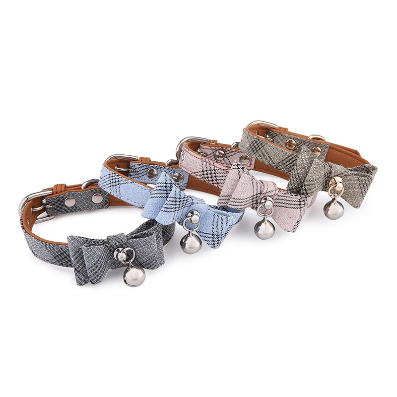 Moda nailon + PU personalizat guler pentru câini cravată dungi diagonale fundă reglabilă vară guler pentru câini cu clopot pentru animale de companie