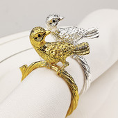 6 gab. Putnu salvetes Gredzeni Zelta sudraba stumbra un putnu salvetes turētāja gredzenu salvete kāzu pusdienu galda dekorēšanai