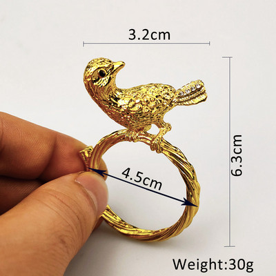 6 gab. Putnu salvetes Gredzeni Zelta sudraba stumbra un putnu salvetes turētāja gredzenu salvete kāzu pusdienu galda dekorēšanai