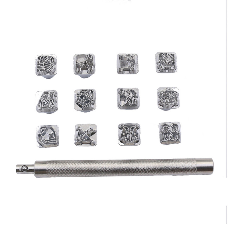 12gab Ādas griešanas rīki Dažādas formas Kirsite ādas apdrukas rīki Profesionāli drukas rīki ādas apstrādei