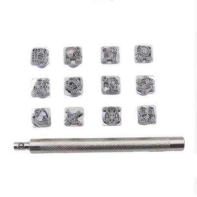 12 gab. Dažādas formas zīmogu perforatoru komplekts Kirsite presēšanas perforatoru komplekti DIY amatniecības drukas rīki, profesionāli ādas apstrādei