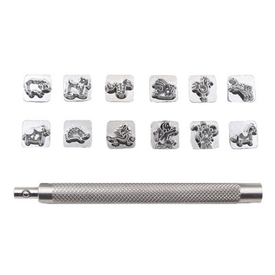 12 gab. Ādas griešanas rīki Dažādas formas Kirsite zīmogu perforatoru komplekts DIY amatniecības drukas rīki, profesionāli iesācējiem