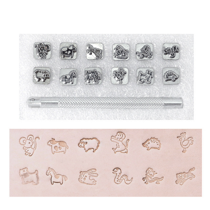 12 gab. Ādas griešanas rīki Dažādas formas Kirsite zīmogu perforatoru komplekts DIY amatniecības drukas rīki, profesionāli iesācējiem