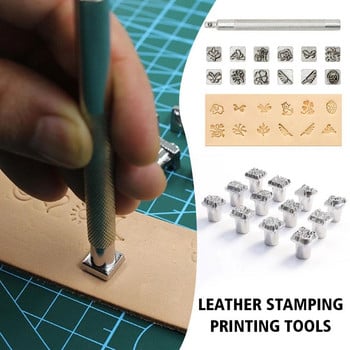 12Pcs Leather Stamping Printing Tools Kit Alloy Stamp Punch Metal Stamp Set for Leather Seal Carving Craft Tool