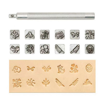12 tk nahast tembeldamise trükkimise tööriistade komplekt sulamist templistantsiga metallist templikomplekt nahast pitseri nikerdamise käsitöötööriista jaoks