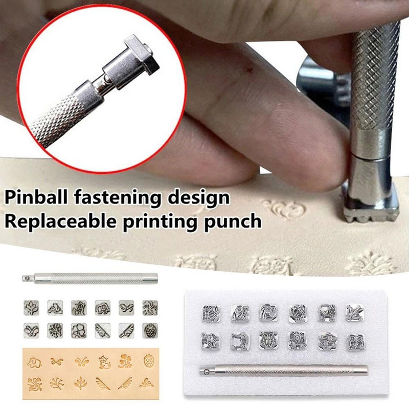 12 gab. Ādas apzīmogošanas drukāšanas rīku komplekts, sakausējuma zīmogu perforators, metāla zīmogu komplekts ādas zīmogu griešanas amatniecības rīkam