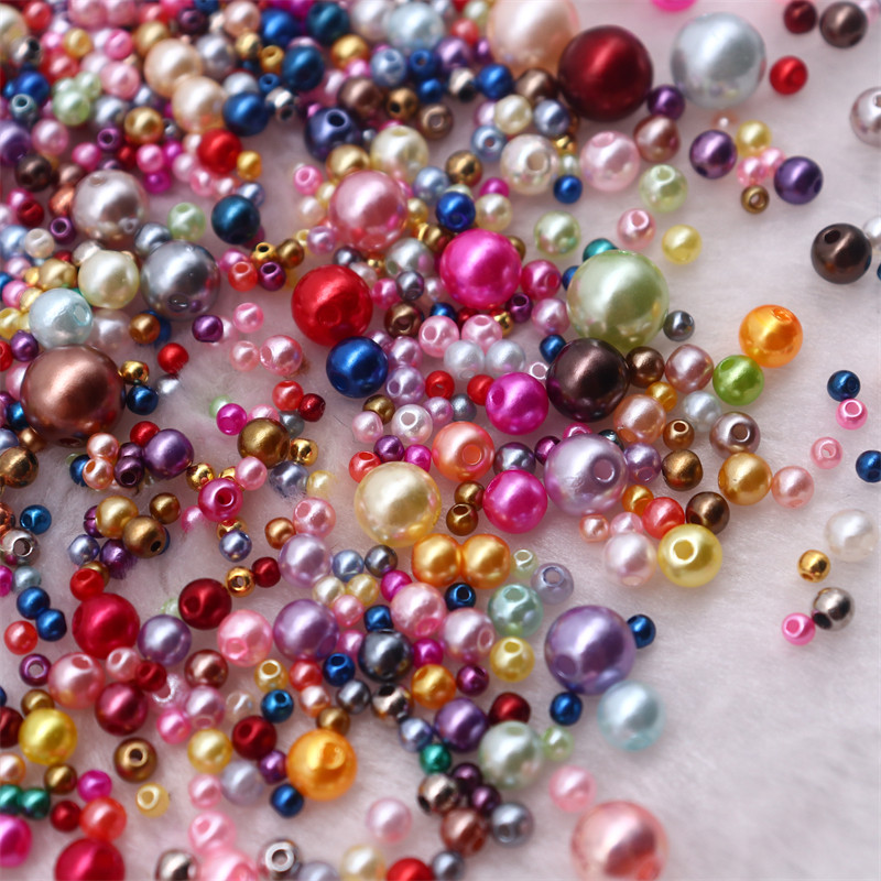 Pērļu krelles, jauktas 3/4/5/6/8/10 mm apaļas imitācijas pērles ar caurumu Pērles juvelierizstrādājumu izgatavošanai DIY krelles amatniecības piederumi 10g