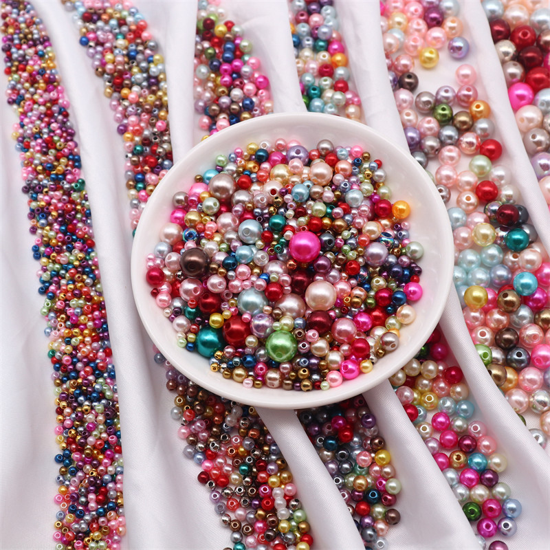 Pērļu krelles, jauktas 3/4/5/6/8/10 mm apaļas imitācijas pērles ar caurumu Pērles juvelierizstrādājumu izgatavošanai DIY krelles amatniecības piederumi 10g