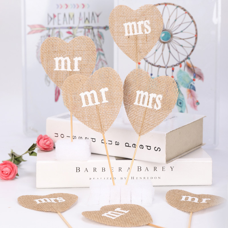 18,5 cm* 8,5 cm pāris kāzu DIY Dekoratīvās audekls karoga kūka Love Dekorēšanas karogi Kāzu ballīte MR.MRS. Kūku dekorēšanas karogi