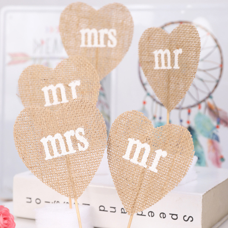 18,5 cm* 8,5 cm pāris kāzu DIY Dekoratīvās audekls karoga kūka Love Dekorēšanas karogi Kāzu ballīte MR.MRS. Kūku dekorēšanas karogi