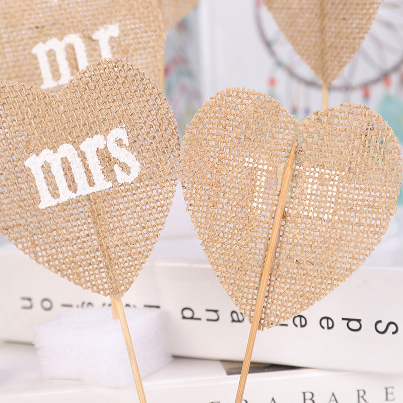 18,5 cm* 8,5 cm pāris kāzu DIY Dekoratīvās audekls karoga kūka Love Dekorēšanas karogi Kāzu ballīte MR.MRS. Kūku dekorēšanas karogi