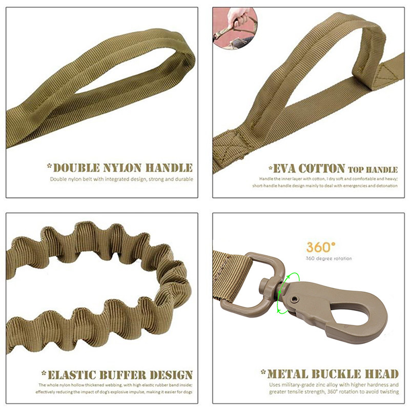 Militārās taktiskās suņu pavadas, elastīgas, izturīgas neilona vadības rokturis Vācu aitu suņa pastaigāšanai vidēji lieliem suņiem