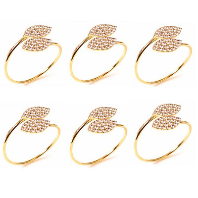 4/6 gab Kāzu salvešu gredzenu turētājs kāzu dzimšanas dienas svinībām vakariņu galda noformējumam zelta lapas, kalnu kristāla metāla salvešu sprādzes