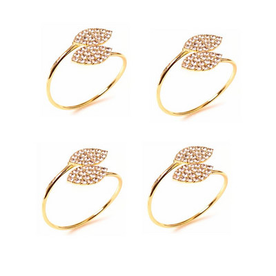 4/6 gab Kāzu salvešu gredzenu turētājs kāzu dzimšanas dienas svinībām vakariņu galda noformējumam zelta lapas, kalnu kristāla metāla salvešu sprādzes