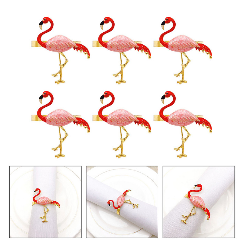 6 vnt Gimimo dekoro servetėlių sagtys Havajai dovanų servetėlių žiedų laikiklis Raudoni žiedai servetėlių žiedai blizgūs flamingo servetėlių sagtys