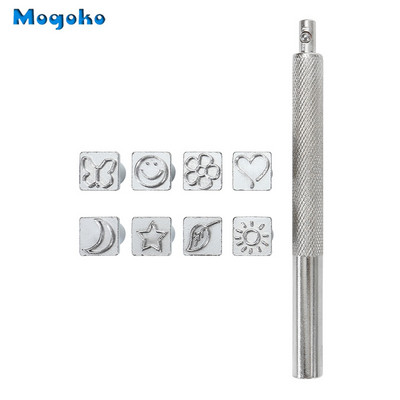 Mogoko ādas izstrādājumu zīmogi štancēšanas rīki sakausējuma tērauda raksta zīmogi perforatoru komplekts DIY ādas amatniecības darba sēdekļu izgatavošanas rīki 8 gab.