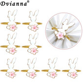 8 tk valge jänku salvräti sõrmus lihavõttesalvräti pandla metallist kullast salvräti sõrmuse hoidjad lihavõttepühade jaoks koduköögi lauakaunistuseks HWH88