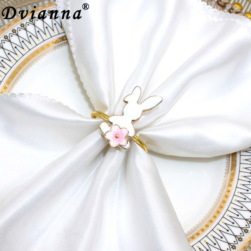 8 tk valge jänku salvräti sõrmus lihavõttesalvräti pandla metallist kullast salvräti sõrmuse hoidjad lihavõttepühade jaoks koduköögi lauakaunistuseks HWH88