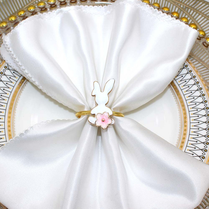 8 tk valge jänku salvräti sõrmus lihavõttesalvräti pandla metallist kullast salvräti sõrmuse hoidjad lihavõttepühade jaoks koduköögi lauakaunistuseks HWH88