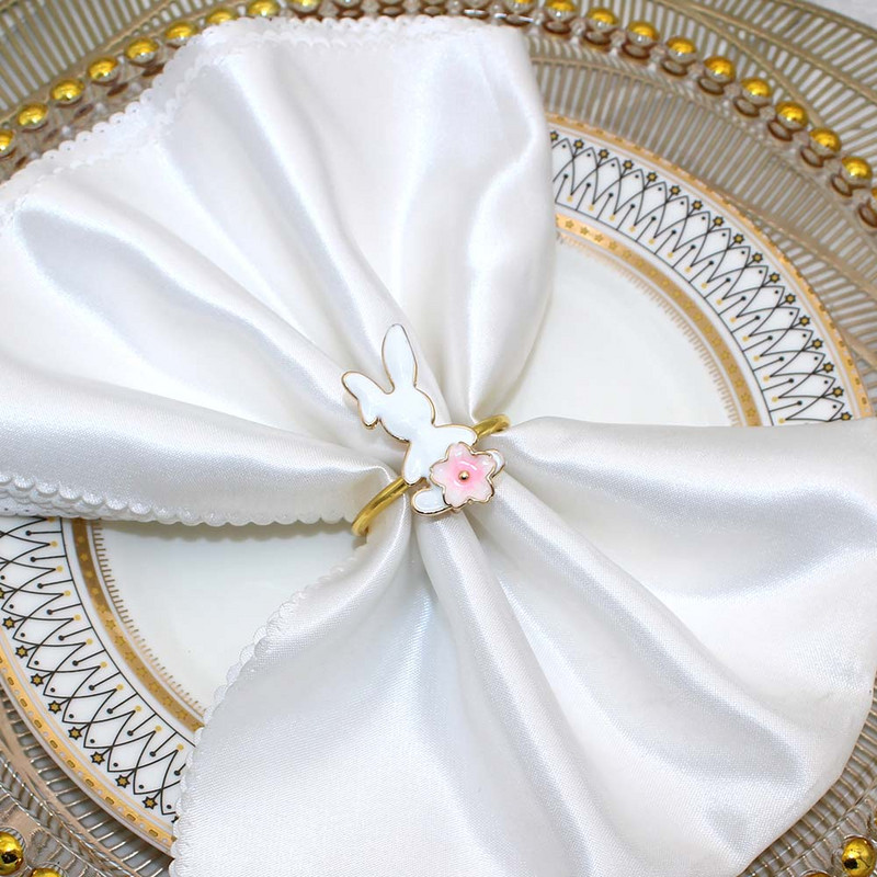 8 tk valge jänku salvräti sõrmus lihavõttesalvräti pandla metallist kullast salvräti sõrmuse hoidjad lihavõttepühade jaoks koduköögi lauakaunistuseks HWH88