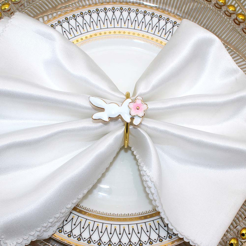 8 tk valge jänku salvräti sõrmus lihavõttesalvräti pandla metallist kullast salvräti sõrmuse hoidjad lihavõttepühade jaoks koduköögi lauakaunistuseks HWH88