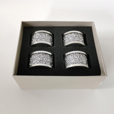 Sudraba dimanta stikla salvešu turētājs nerūsējošā tērauda ietvarā, kristāla sudraba salvešu gredzenu komplekts 4 gabali, Glam Serviette sprādze Clo