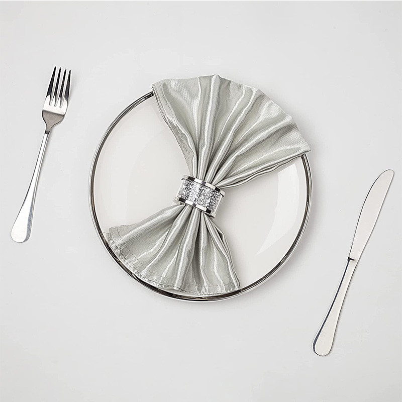 Sudraba dimanta stikla salvešu turētājs nerūsējošā tērauda ietvarā, kristāla sudraba salvešu gredzenu komplekts 4 gabali, Glam Serviette sprādze Clo