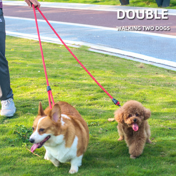 Λουρί πολλαπλών χρήσεων από νάιλον διπλή κλειδαριά, 240cm, ένα για δύο, ανακλαστικό χιαστί λουρί σκύλου για τρέξιμο και βόλτα με τον σκύλο